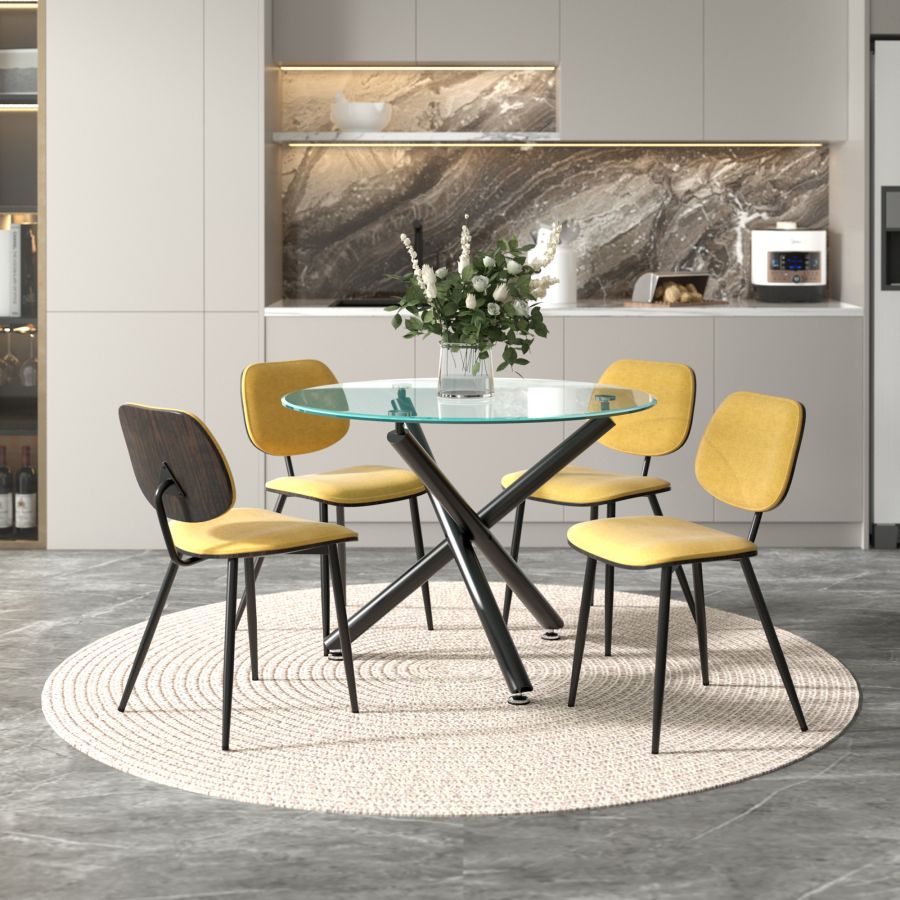 Suzette/Capri 5pc Dining Set in Black with Mustard Chair